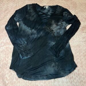 Moral Fiber Black and Gray Tie-Dye Long Sleeve Top